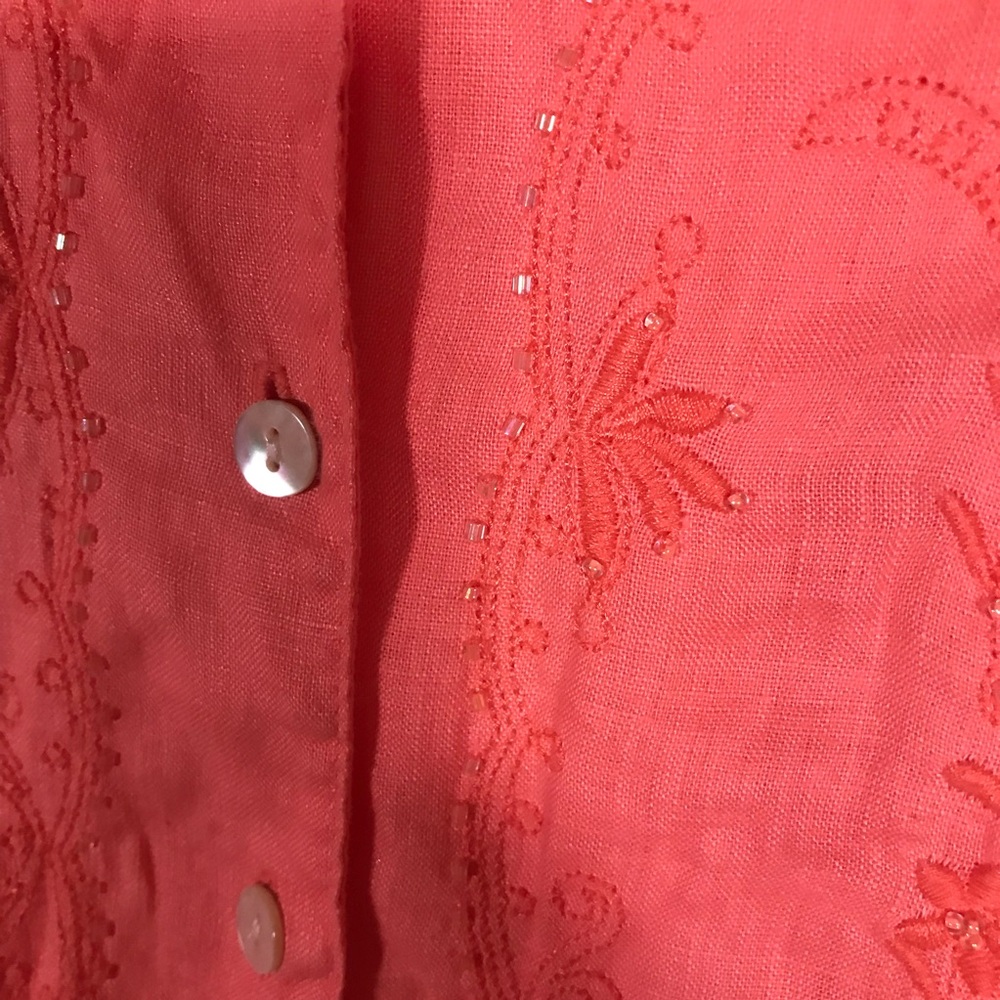L linen valerie stevens pink embroidered embroidery beaded blouse shirt … - Picture 8 of 17